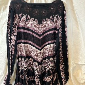 Free People Womens Paisley Open Back Long Sleeve Shift Dress Black Purple Size M